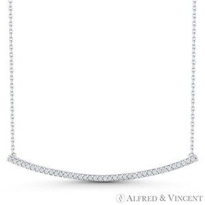 Curved Bar Cubic Zirconia CZ Crystal Pave Pendant in .925 Sterling Silver